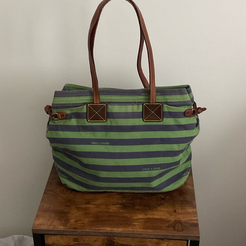 Doony and Bourke Green and Blue striped canvas bag